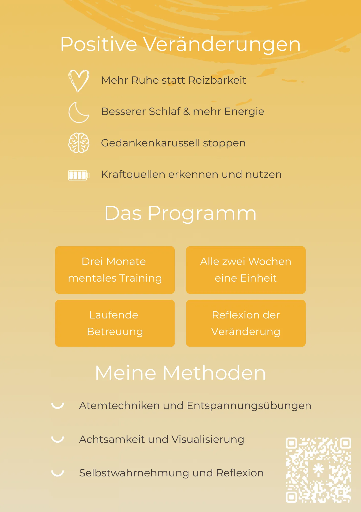 Flyer Rückseite Birgit Lang – Programm, Methoden und positive Veränderungen im Mentaltraining