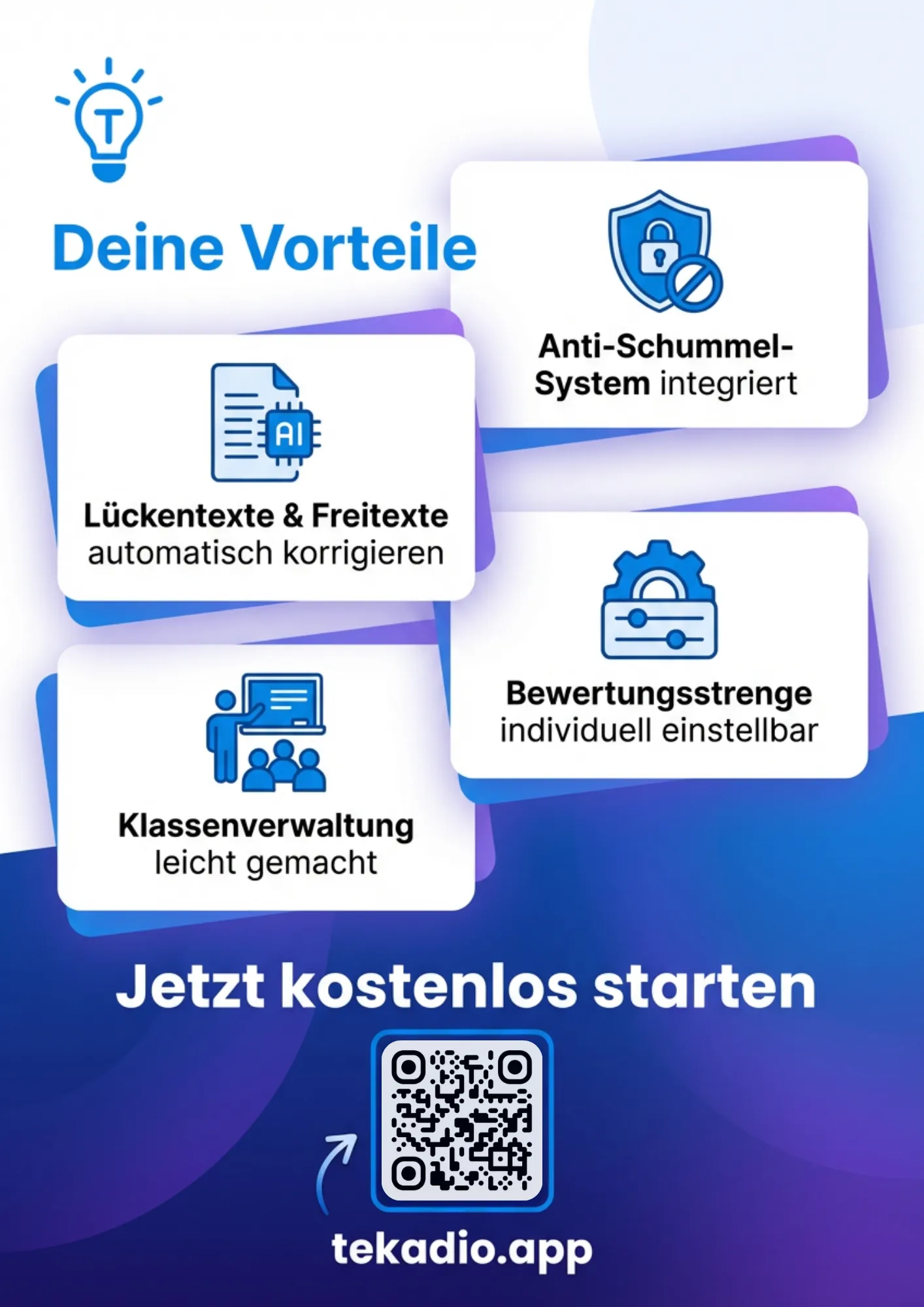 Tekadio Features – Lückentexte, Anti-Schummel-System und Klassenverwaltung